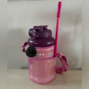 Hydrojug Purple Pro Jug with Pink Glitter metallic Pro Sleeve, Pink Straw NWT!